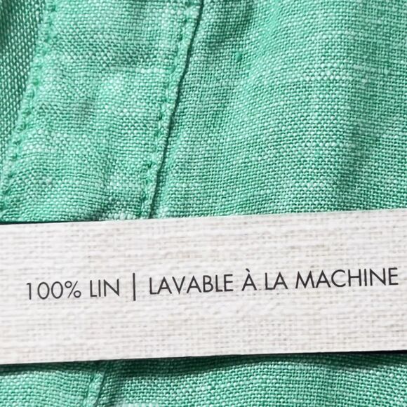 TAHARI 100% Linen Tunic Top Shirt Womens Sz 2X Green 3/4 Sleeves Side Hem Button - Picture 7 of 11